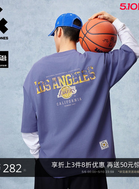 【NBA联名】杰克琼斯男装春夏新款湖人队重磅纯棉短袖T恤宽松打底
