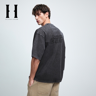 纯棉时尚 SEASON T恤宽松圆领精致刺绣简约纯色短袖 夏季 HIGH男装