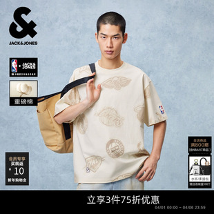 春夏新款 NBA联名款 杰克琼斯男装 T恤打底 重磅纯棉满印宽松短袖