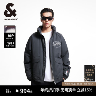 杰克琼斯男装 秋冬NBA湖人队联名篮球字母刺绣立领保暖宽松羽绒服