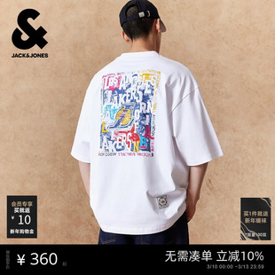 【NBA联名款湖人队】杰克琼斯男装春季T恤时尚印花圆领廓形