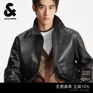 翻领外套 出街轻机车风黑色宽松刺绣款 杰克琼斯男装 夹克春秋时尚