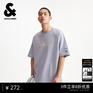 短袖 春季 杰克琼斯男装 T恤上衣字母印花休闲圆领 NBA联名湖人队
