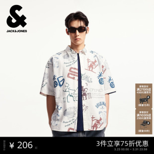 中性简约舒适纯棉泡泡纱宽松翻领短袖 杰克琼斯男装 新款 春季 衬衫