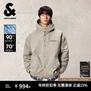 外套 NBA联名连帽字母图案款 杰克琼斯男装 秋冬羽绒服2025年新款