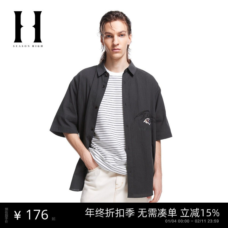 SEASONHIGH x NFL联名乌鸦队男秋季短袖衬衫纯色翻领