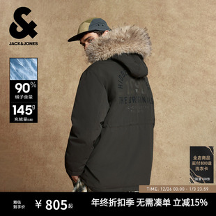 风宽松保暖外套男装 杰克琼斯毛领羽绒派克服男冬工装 机能冰壳