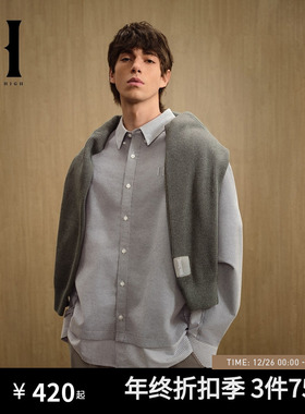 SEASON HIGH24秋新款宽松拼接百搭舒适基础条纹百搭翻领衬衫男装