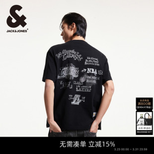 T恤上衣 NBA联名宽松圆领洛杉矶湖人涂鸦印花短袖 杰克琼斯男装 春季