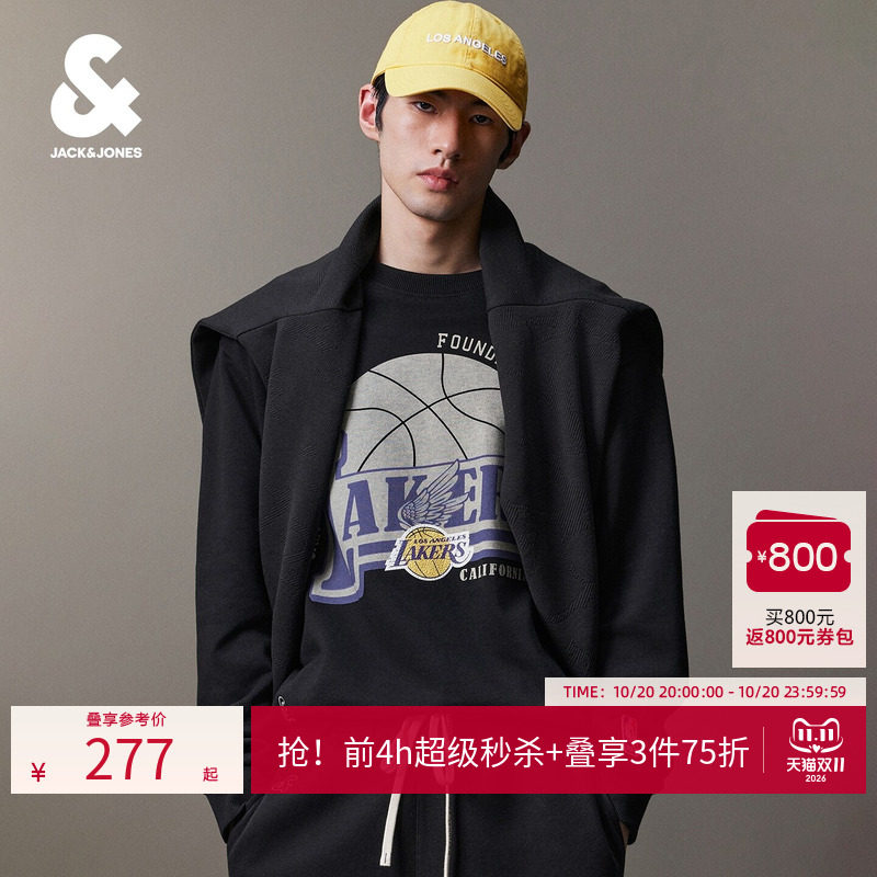 【纯棉】杰克琼斯NBA联名湖人队秋季男装卫衣圆领宽松长袖潮上衣