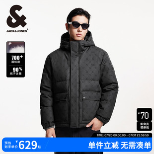 衣身满印羽绒服外套男装 杰克琼斯冬季 百搭舒适潮连帽短款 时尚 新款