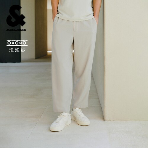 杰克琼斯男士泡泡纱九分休闲裤