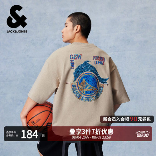 oversize版型，圆领胸前单侧金州勇士队logo