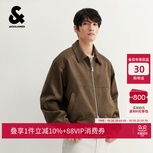 杰克琼斯秋季男装夹克仿麂皮翻领长袖简约商务上衣时尚百搭潮外套