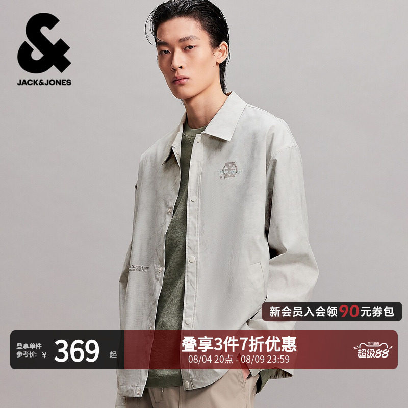 杰克琼斯男装夏季款衬衫长袖夹克宽松舒适字母胶印双2262UL006潮 - 实物图