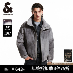 杰克琼斯25年冬季 立领渐变印花百搭鸭绒宽松羽绒服外套 男装