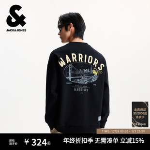 杰克琼斯NBA联名男装 宽松卫衣秋冬 卫衣2025新胶印刺绣圆领落肩袖