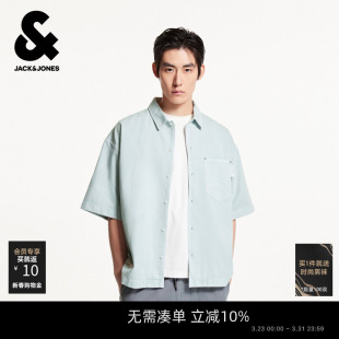 牛仔衬衫 杰克琼斯男装 休闲日常百搭oversize尖领短袖 新款 春夏季