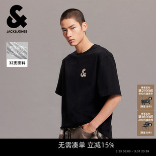 T恤纯棉打底情侣衫 杰克琼斯男装 26年春夏新宽松纯色LOGO印花短袖