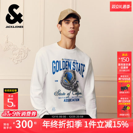 杰克琼斯NBA联名男装卫衣秋冬新款舒适纯棉廓形休闲圆领长袖上衣