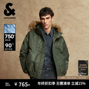 男装 杰克琼斯羽绒服冬季 百搭宽松抽绳连帽保暖外套 机能冰壳