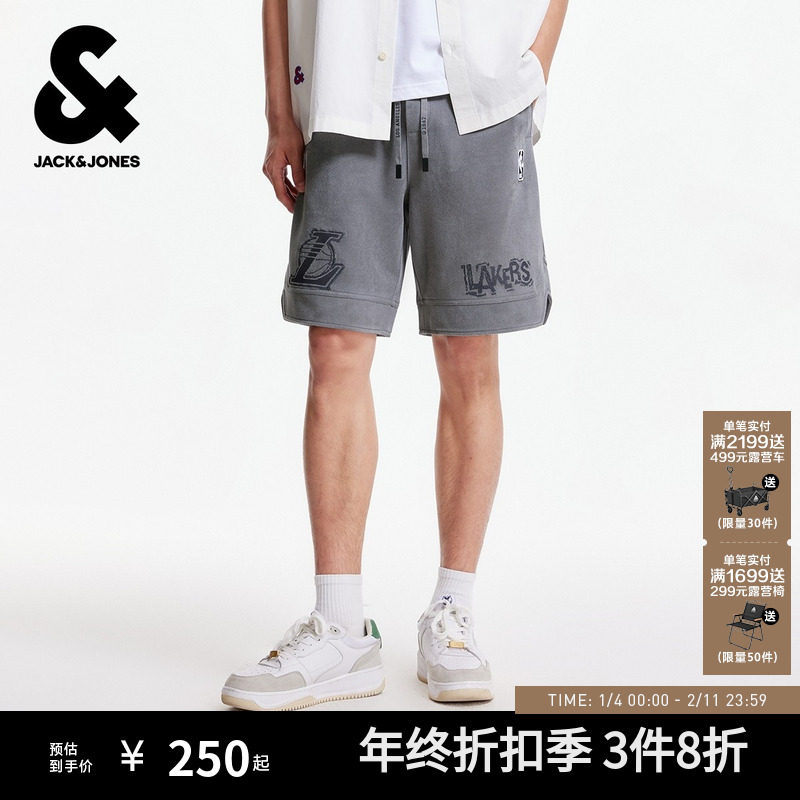 杰克琼斯NBA联名秋季男装短裤湖人队字母刺绣潮时尚运动篮球裤子