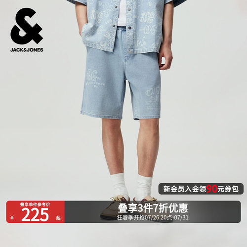 杰克琼斯男印花松紧腰牛仔短裤