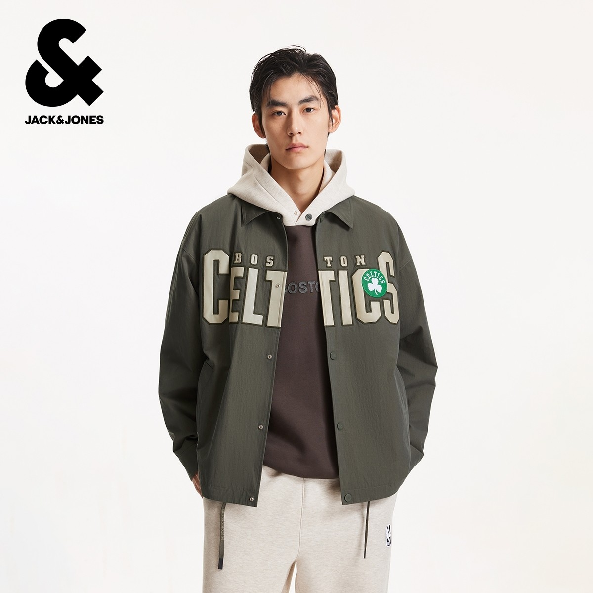 【NBA联名款凯尔特人队】杰克琼斯男装春季夹克外套简约休闲翻领,男装,夹克,淘宝优惠券,粉丝福利购,淘宝优惠卷