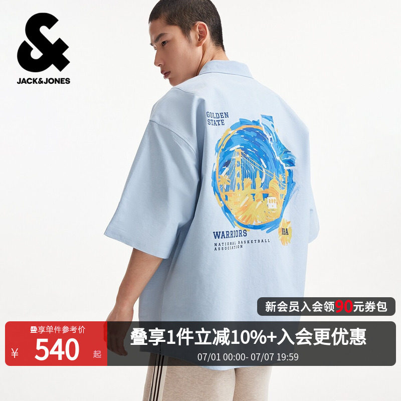 【复古回潮】杰克琼斯NBA联名勇士队春季男短袖衬衫纯棉226204009