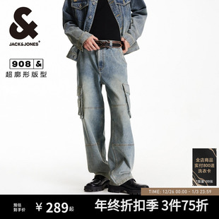 秋男款 908杰克琼斯男装 子字母贴布多口袋基础牛仔裤 潮长裤 阔腿裤