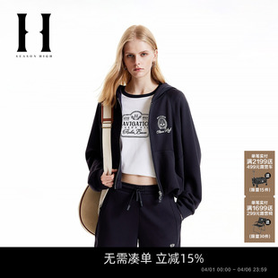 SEASON 时尚 潮连帽领型双开合拉链卫衣外套春季 HIGH女装