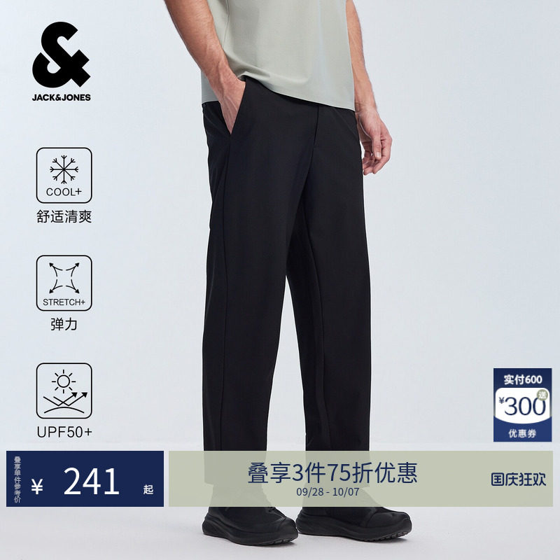 [弹力防晒]杰克琼斯秋季男装休闲裤锥型长裤子黑色通勤226314069