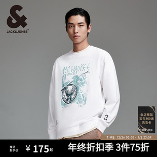 杰克琼斯秋冬新款 NBA联名雄鹿队潮流篮球舒适略宽松圆领卫衣男装