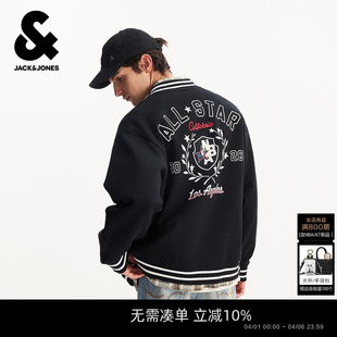 杰克琼斯男装 春季 卫衣外套字母图案印花百搭棒球领 NBA联名款