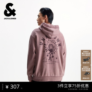 美式 新款 立体绣卫衣做旧水洗休闲纯棉宽松连帽 春季 杰克琼斯男装