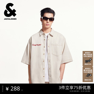 衬衫 杰克琼斯男装 中性简约短袖 字母刺绣舒适百搭潮流时尚 上衣 春季