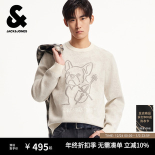 杰克琼斯男装 毛衣直筒休闲舒适罗纹圆领百搭潮流字母刺绣上衣 春季