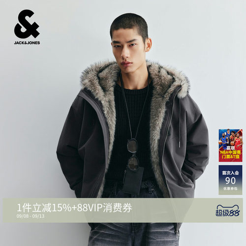 杰克琼斯秋冬男大毛领保暖棉服
