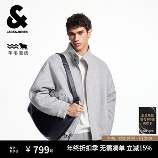 保暖外套宽松休闲百搭舒适上衣款 毛呢大衣短款 秋冬季 杰克琼斯男装