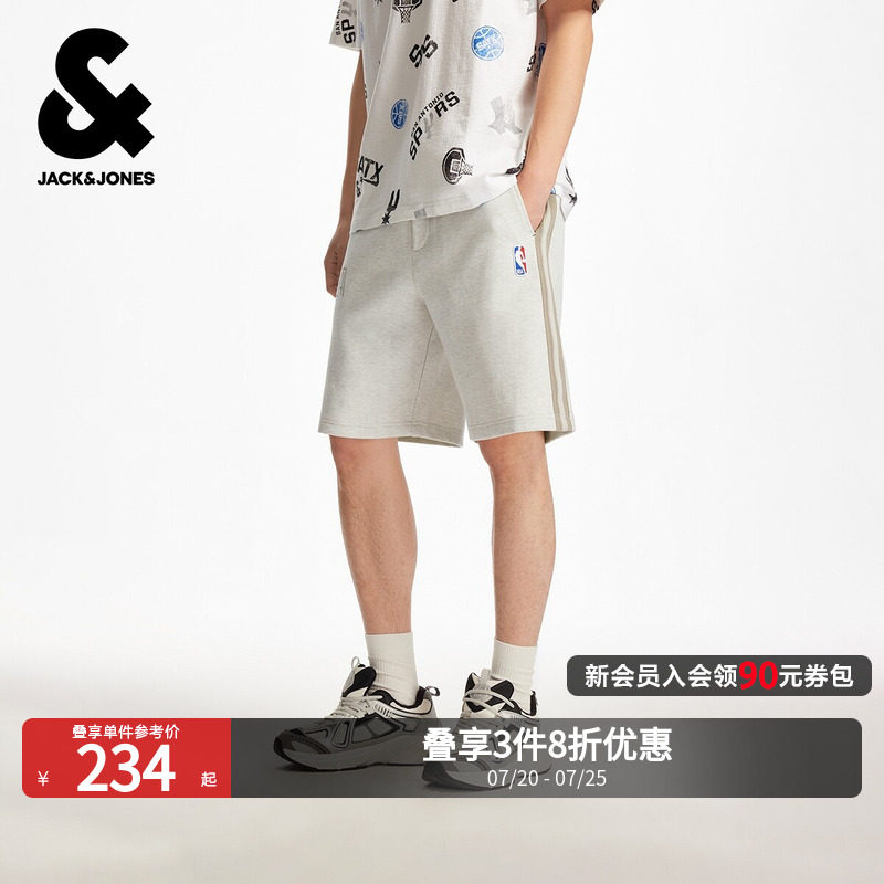 杰克琼斯男装NBA联名款夏季新款字母松紧抽绳日常篮球休闲短裤子
