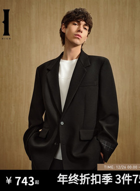 SEASON HIGH24秋季新款宽松平驳领商务休闲通勤外套含羊毛西装男