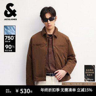 杰克琼斯男装 上衣 秋冬羽绒服日常百搭通勤肌理感翻领口袋纯色长袖