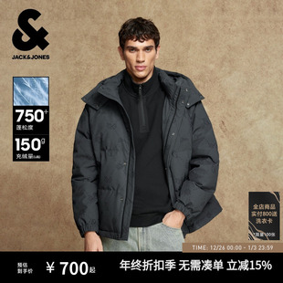 衣身满印可拆卸连帽立领宽松保暖外套 新款 杰克琼斯男装 羽绒服冬季
