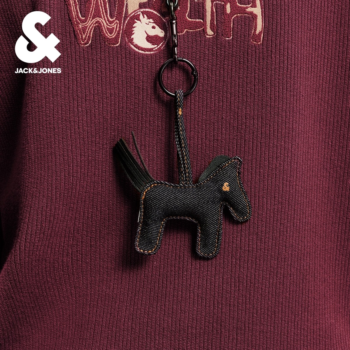 杰克琼斯马年新年款潮钥匙扣复古休闲风细腻皮革流苏挂件包挂车挂