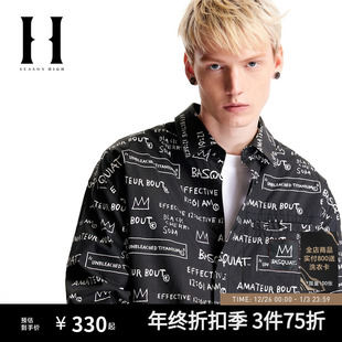 BSQ联名款 男装 时尚 翻领衬衣宽松字母满印衬衫 个性 SEASONHIGH秋季