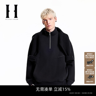 SEASON 黑色简约舒适精致字母刺绣时尚 出街立领卫衣男装 HIGH春季