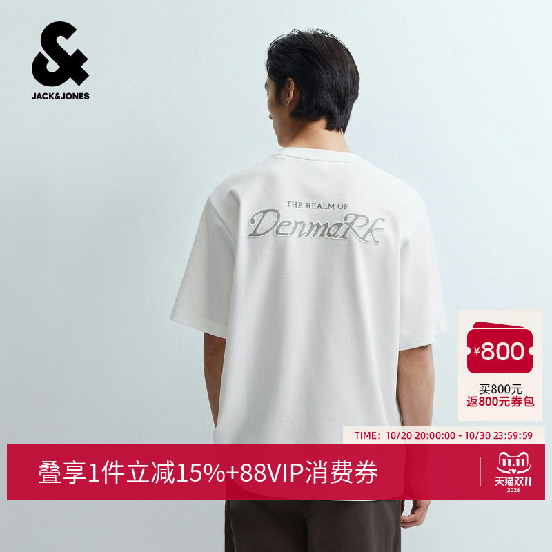 杰克琼斯秋季男装T恤刺绣舒适百搭潮流时尚休闲款上衣226301118