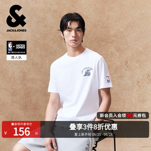 【NBA联名湖人队】杰克琼斯男装短袖T恤印花舒适百搭潮纯棉合体