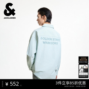 杰克琼斯男装 NBA联名中性简约纯棉舒适日常休闲短袖 衬衫 上衣 春季