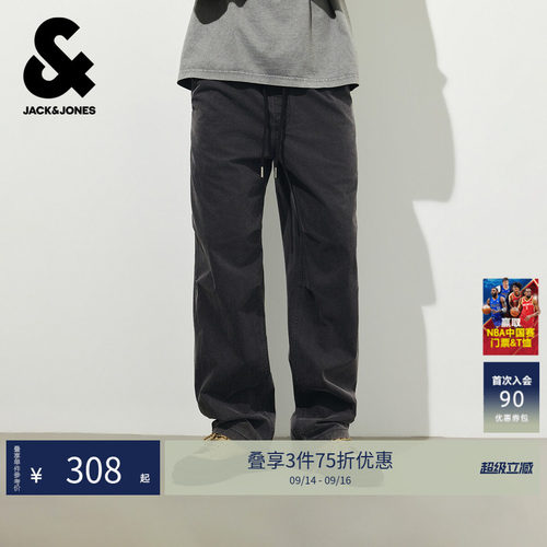杰克琼斯男装阔系带插袋牛仔裤